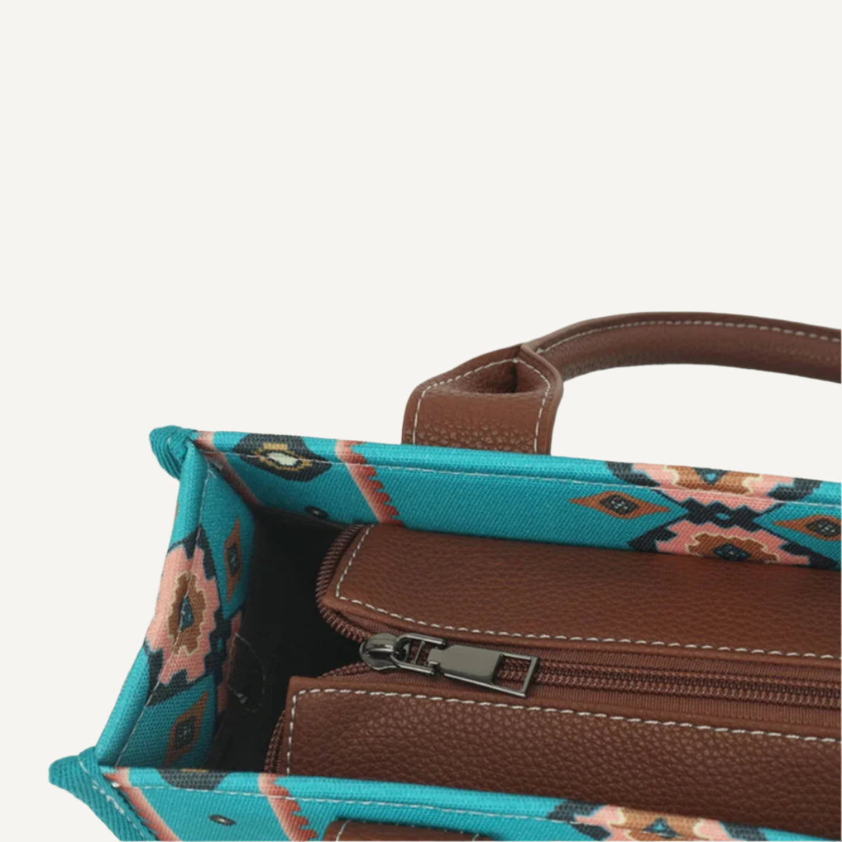 Un gros-plan de la fermeture éclair du Grand Sac Imprimé Bohème pour Voyageuses de Wanderer