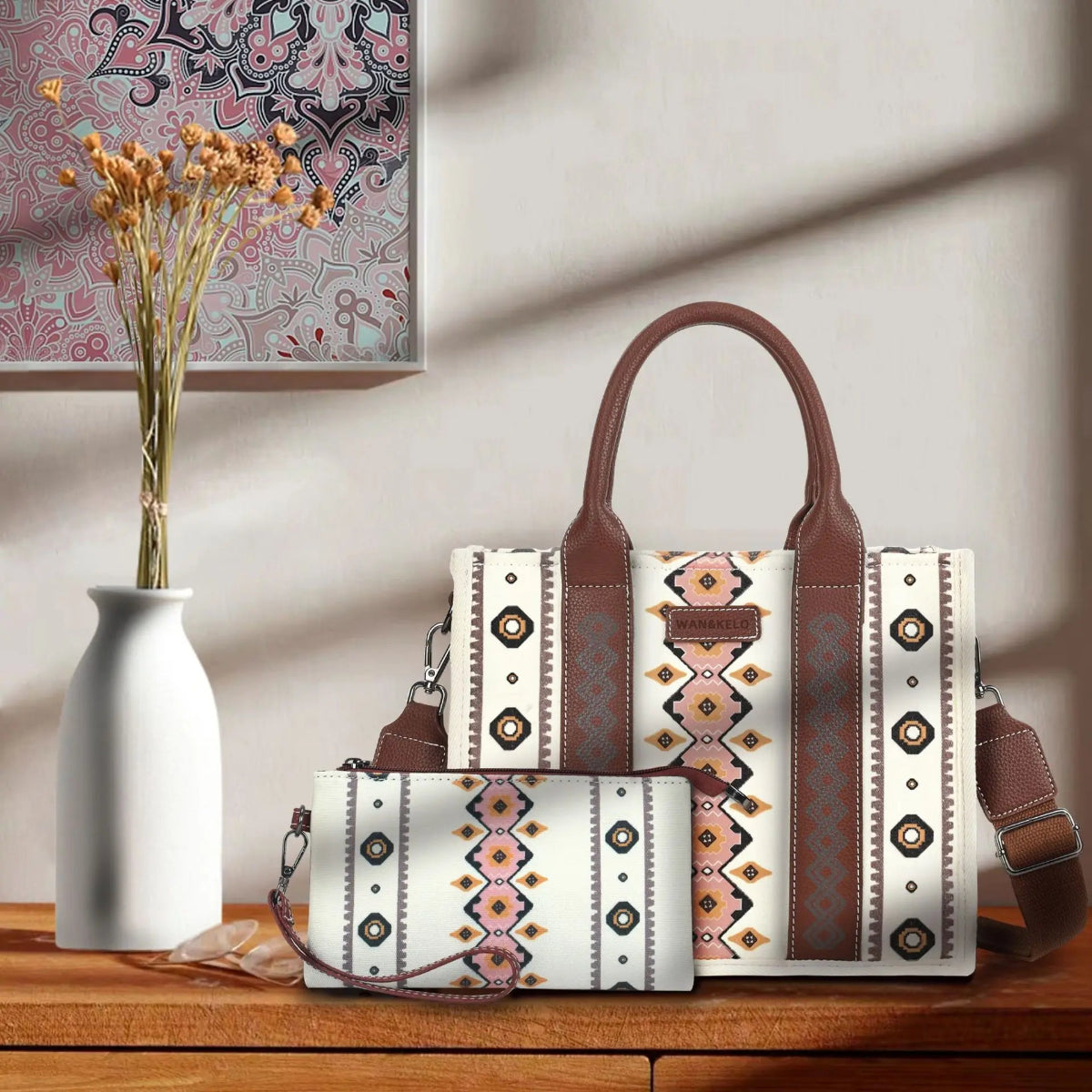 Grand Sac Imprimé Bohème pour Voyageuses de Wanderer en blanc