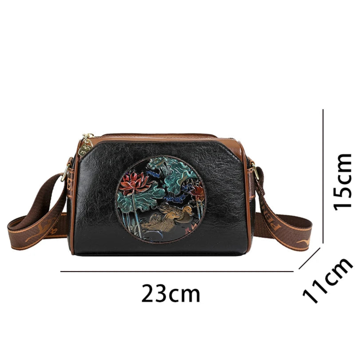 Les dimensions du Sac à Main Brodé pour Femme en Cuir de Haute Qualité 2025 (23 cm de longueur, 11 cm de larguer, 15 cm de hauteur