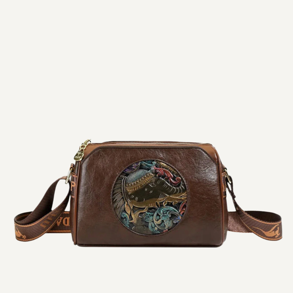 Sac à Main Brodé pour Femme en Cuir de Haute Qualité 2025 en Éléphant Marron