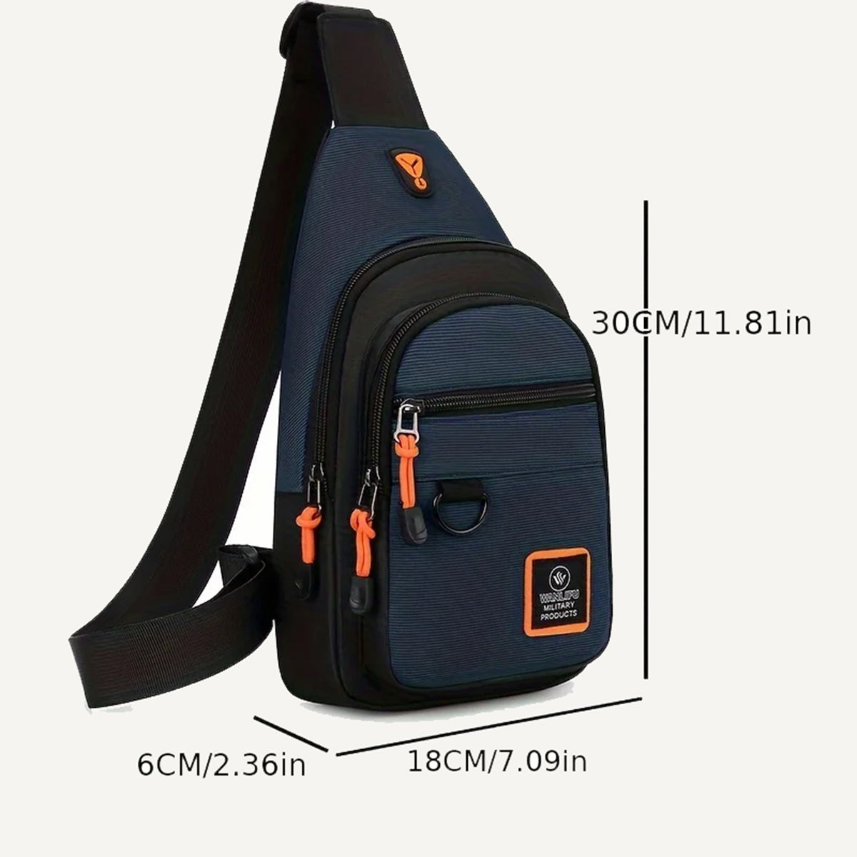 Les dimensions du Sac Bandoulière High-Tech Urbain de Wanderer (6 cm de largueur, 18 cm de longueur, 30 cm de hauteur)